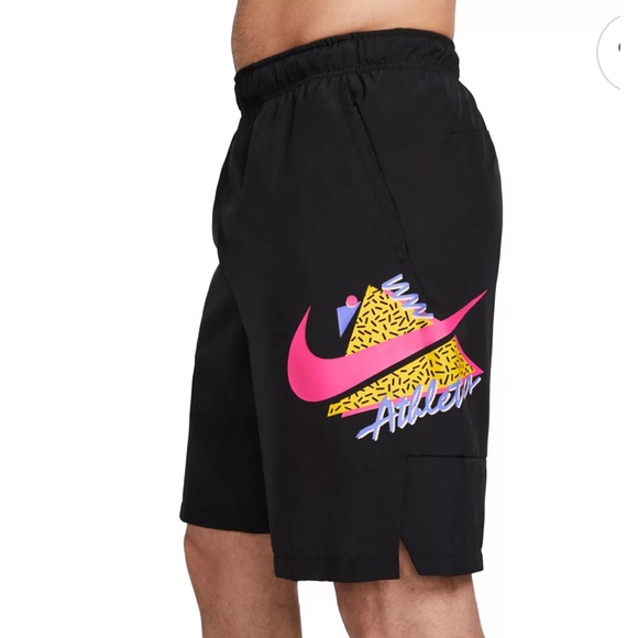 Nike Men's XL Athletic Dri-Fit Flex Woven Shorts Standard Fit Black Retro Print - Picture 1 of 8